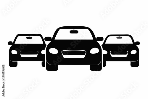 Black Silhouette Icon Three Cars Front View vehicle 2