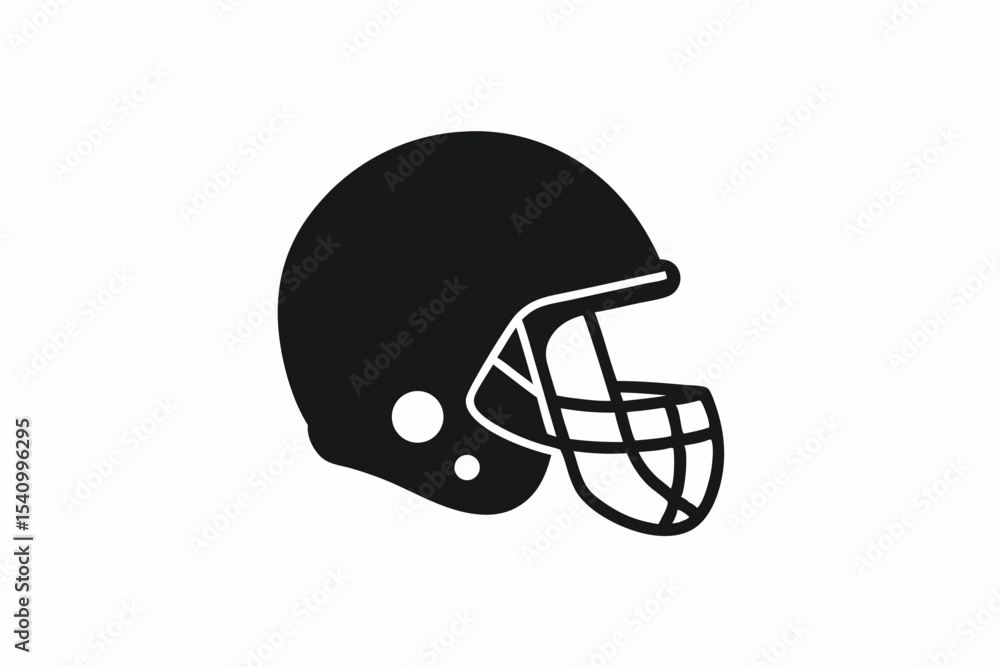 Naklejka premium Solid Black Silhouette American Football Helmet white background