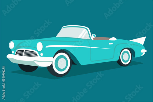 Teal Classic Convertible Car Illustration Retro Design