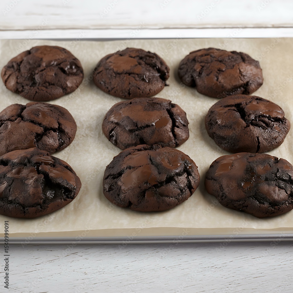Fototapeta premium Homemade Dark Chocolate Cookies: Indulgent Desserts and Sweet Snacks for Chocolate Lovers