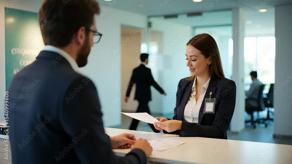 Candidate experiencing first job excitement moment receiving badge and orientation kit at reception desk in vibrant modern office lobby capturing milestone joy in Photo Stock Concept and empty spac Candidate experiencing first job excitement moment receiving badge and orientation kit at reception desk in vibrant modern office lobby capturing milestone joy in Photo Stock Concept and empty spac