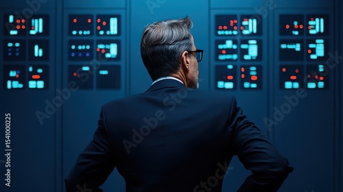 Mature Businessman Analyzing Data on Control Panel