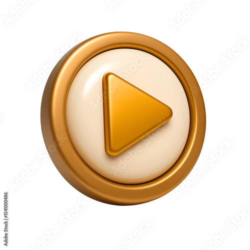 3D Gold Play Button Media Icon