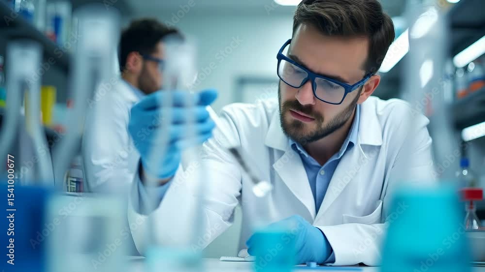 Laboratory chemist evaluating water purity check results employing ion chromatography and turbidity measurement to ensure compliance standards in Photo Stock Concept and empty space on the left sid Laboratory chemist evaluating water purity check results employing ion chromatography and turbidity measurement to ensure compliance standards in Photo Stock Concept and empty space on the left sid
