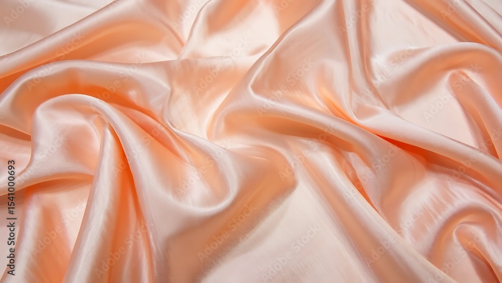 Fototapeta premium Peach Satin Fabric Texture Luxurious Draped Silk Background