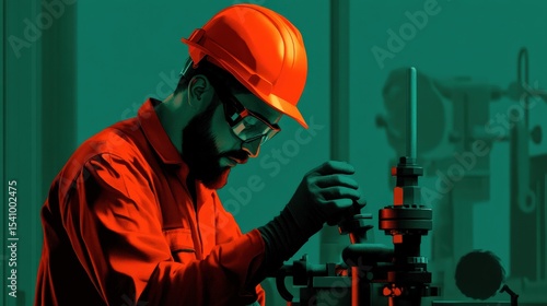 Focused Industrial Worker Adjusting Machinery in Factory Setting