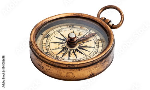 Vintage compass with worn details in a rustic nautical design isolated on transparent background.