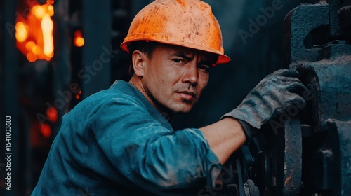 Determined Steelworker in Industrial Setting