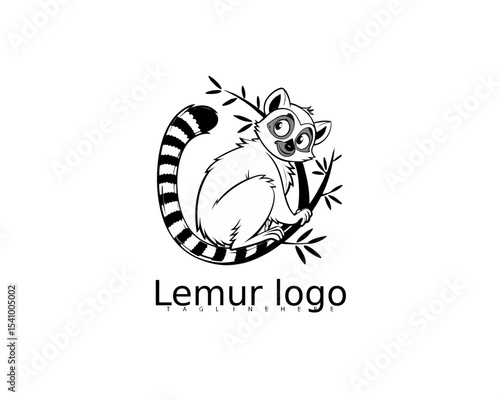 Playful lemur cartoon logo vector design with circular leaf frame, perfect for jungle storytelling kits, babywear, and branding wildlife-themed children’s goods.

