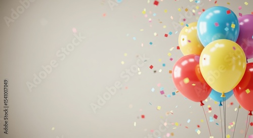 Colorful balloons and confetti celebration background