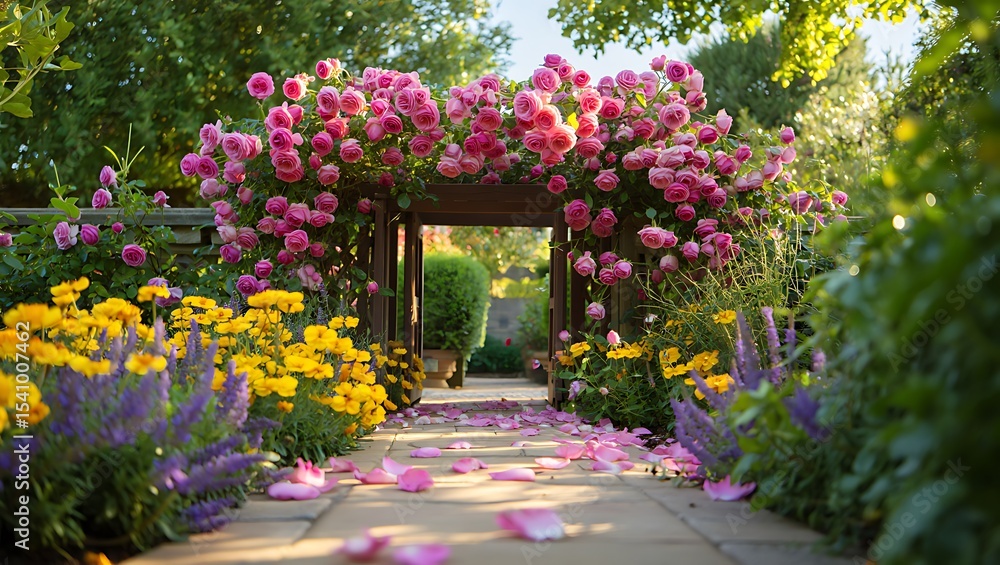 Fototapeta premium Enchanting Rose Garden Path A Walk Through Blooming Beauty