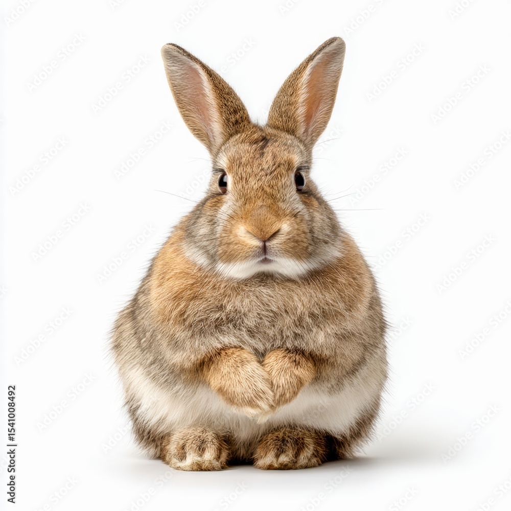 Fototapeta premium a rabbit sitting up with paws in front alert expression isolated on white background sharp detail fur
