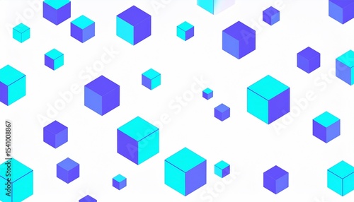 Abstract Blue and Cyan Cubes Pattern: A Dynamic Digital Art