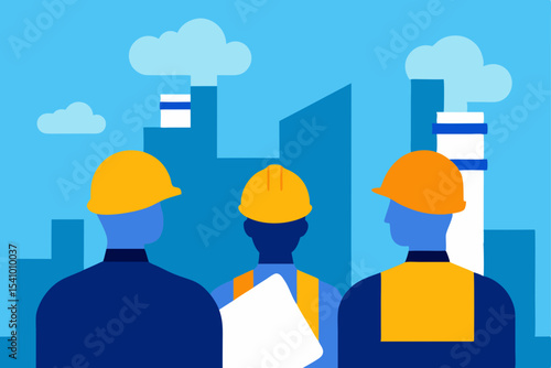 Industrial Engineers Collaborative Teamwork &amp; Construction Project Management