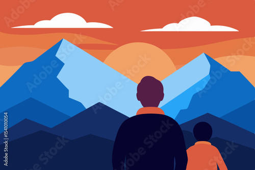 Majestic Mountain Sunset A Father and Son's Shared Moment