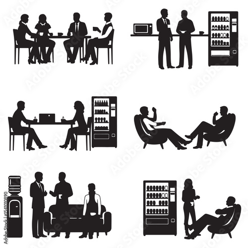 Employees Relaxing and Collaborating in Office Environment Icons