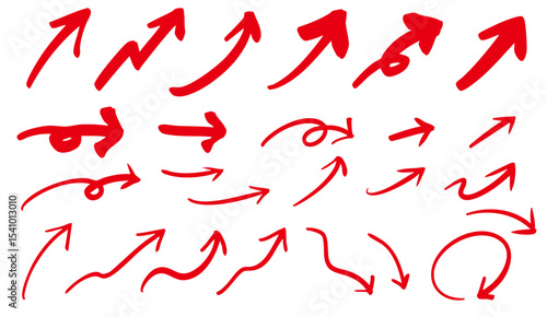 手書きの矢印のイラストセット　赤