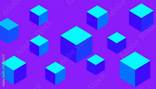 Abstract Geometric Blue Cubes on Purple Background: A Vibrant Digital Art Piece