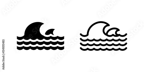 Waves Icon Set. A black icon of ocean waves, representing water or motion.