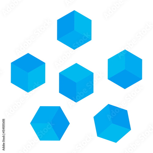 Blue hex cube. Isometric block shape. Geometric figure form. Vector 3D symbol.