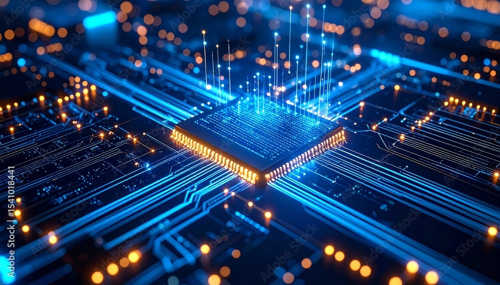 Electronic brain glowing circuitry sends signals Electronic brain glowing circuitry sends signals