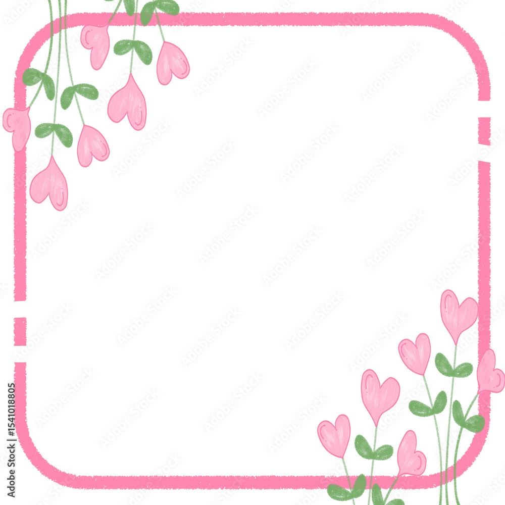 Naklejka premium Decorative Square Frame with Pink Heart Flowers on Right
