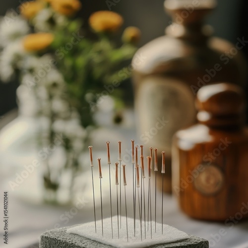 A serene acupuncture session for World Acupuncture Day Focus on the acupuncture needles