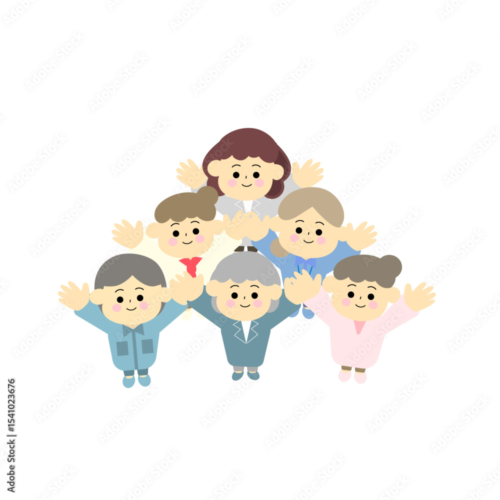 両手を伸ばすいろいろな職業の女性 両手を伸ばすいろいろな職業の女性