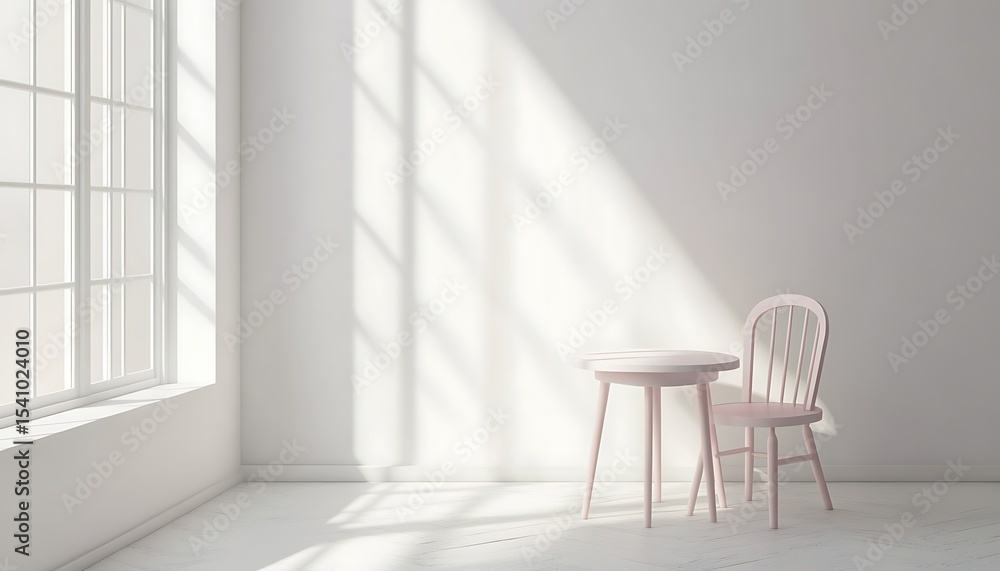 Fototapeta premium Interior of children room with white wall and chair. 3d rendering