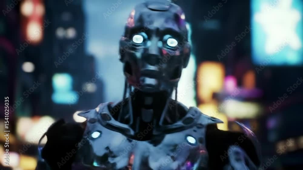 Artificial intelligence robot in cityscape at night futuristic concept Artificial intelligence robot in cityscape at night futuristic concept