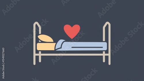 Icon of a bed with a heart symbol, representing comfort and palliative care for elderly patients