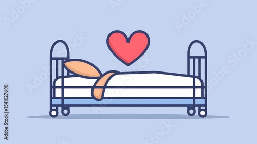 Icon of a bed with a heart symbol, representing comfort and palliative care for elderly patients