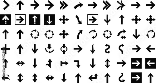 Diverse Arrow Icon Collection in Black and White Featuring Directional Symbols in Various Styles