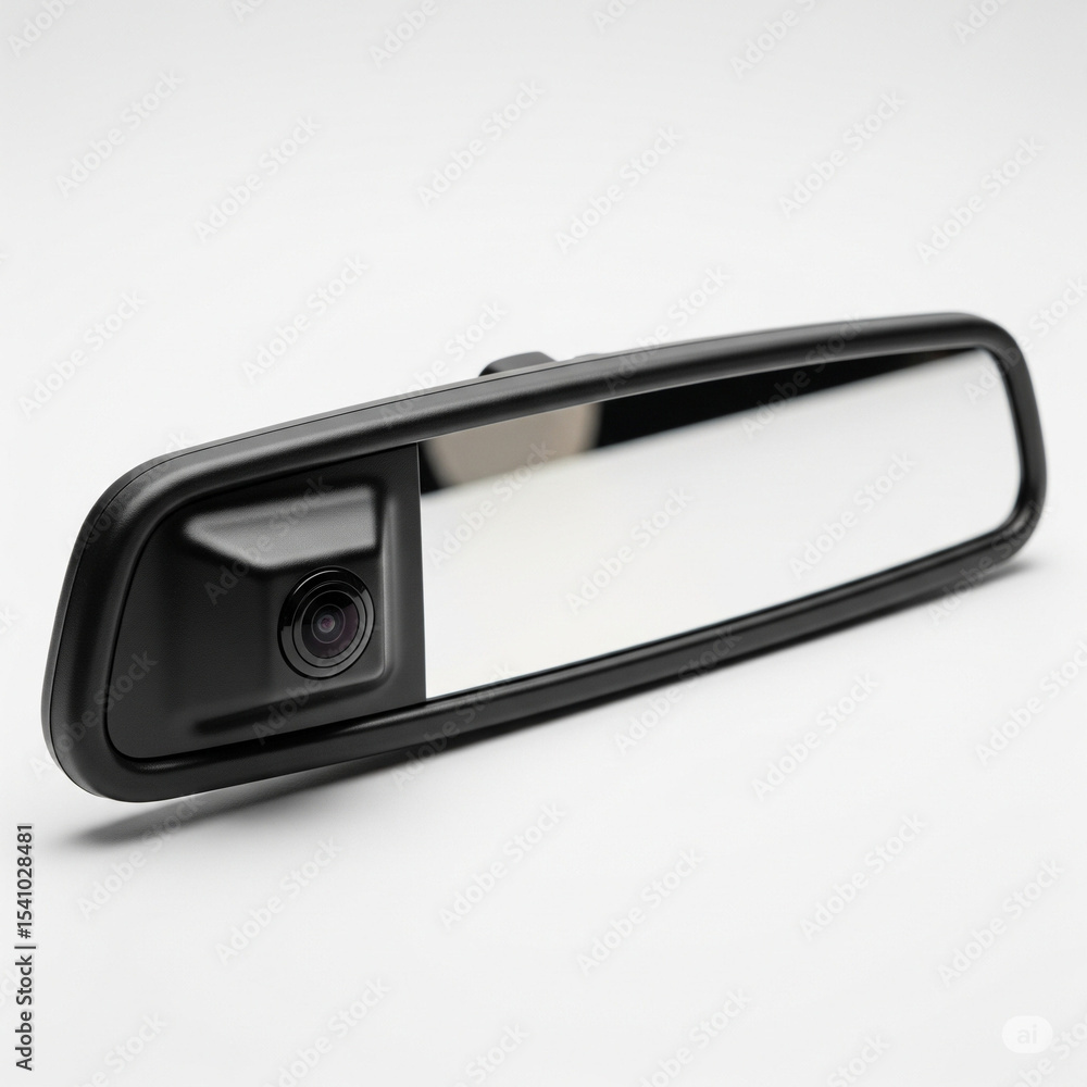 isolated black rearview mirror with built-in dash cam. isolated black rearview mirror with built-in dash cam.