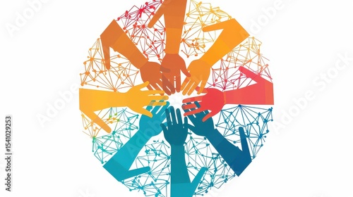 Icon of interconnected hands, symbolizing a network of family, caregivers, and professionals supporting the elderly.