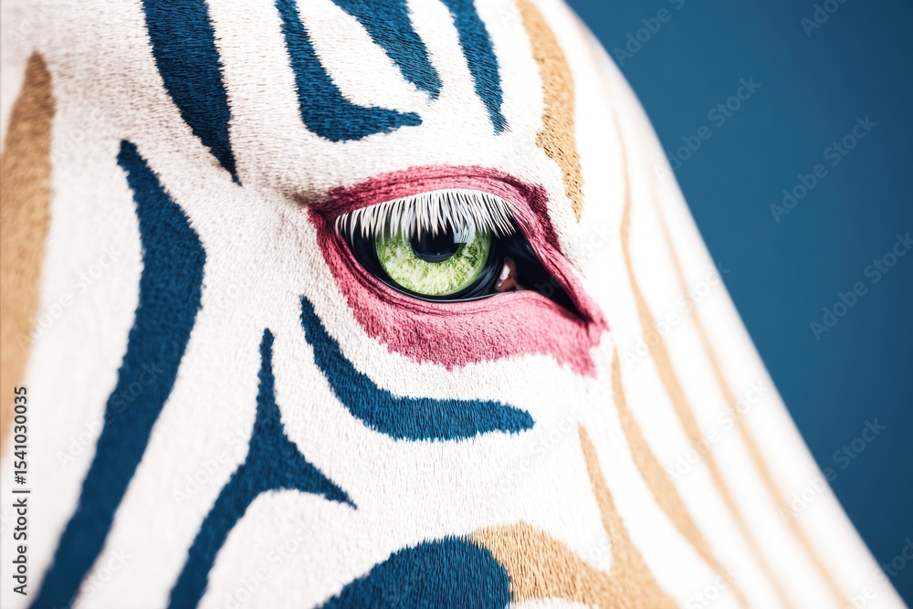 Close Up of a Zebra Eye with Colorful Stripes and Texture Close Up of a Zebra Eye with Colorful Stripes and Texture