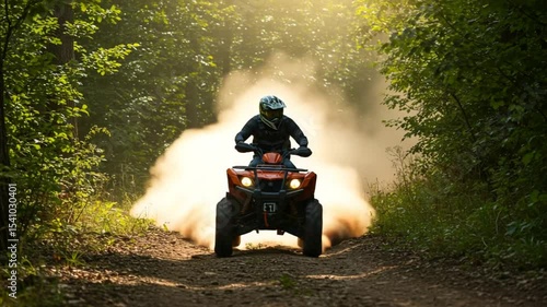 ATV Rider Forest Trail Adventure Dust Sun.