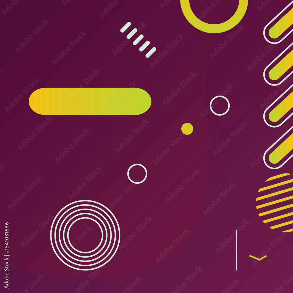 Fototapeta premium A dynamic, dark purple background with abstract geometric shapes and gradient fills in yellow, green, and white