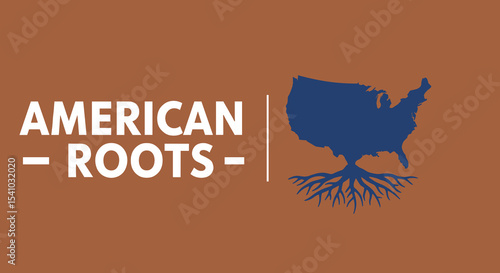 American Roots Design with Silhouette of the Continental United States and Tree Motif