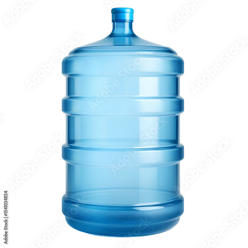 A large blue water jug with a screw cap placed on a transparent background.