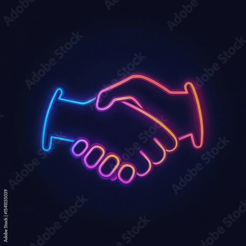 A sleek business handshake icon with glowing lines on a dark