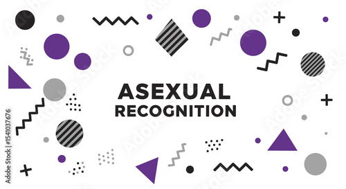 ASEXUAL RECOGNITION. Abstract geometric background design for asexuality awareness and pride concept. Vector illustration with purple, black, and grey shapes.