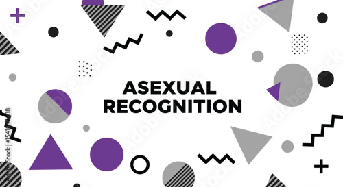 ASEXUAL RECOGNITION. Geometric abstract background with purple, grey, and black shapes. Asexual pride and awareness concept.