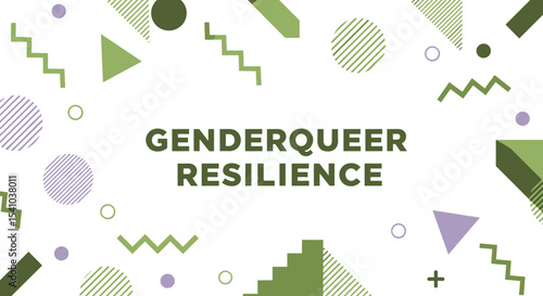 GENDERQUEER RESILIENCE. Modern abstract background with colorful geometric shapes and patterns. LGBTQ+ identity, pride, and community support concept.