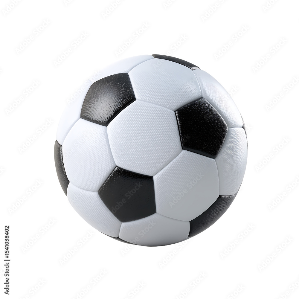 Classic black and white soccer ball isolated a perfect sphere for sports fans Classic black and white soccer ball isolated a perfect sphere for sports fans
