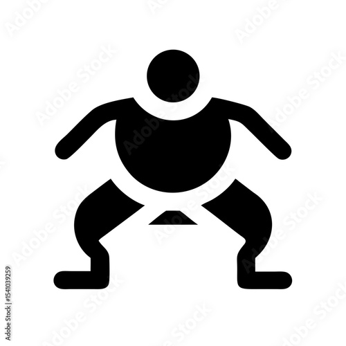 A simple sumo wrestler silhouette in a ready stance, prepared to compete. Depicting strength and a traditional japanese sport.