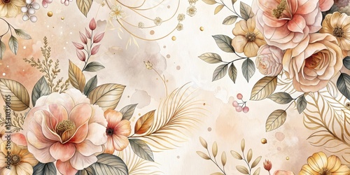 Elegant Watercolor Floral Design with Delicate Gold Accents and Soft Hues for Decorative Purposes