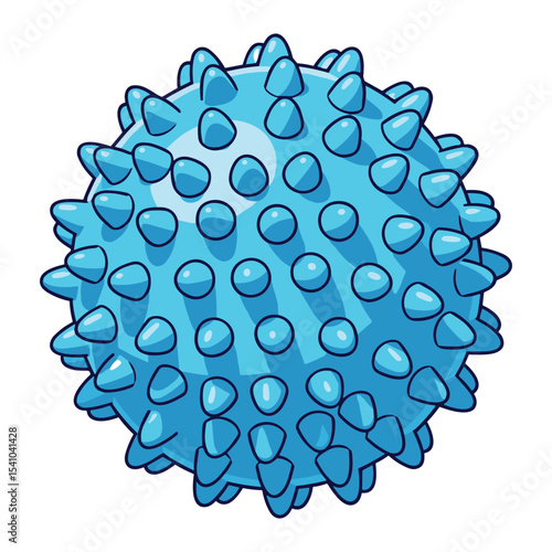 Cartoon illustration of a blue massage ball with protruding bumps for relaxation and therapy