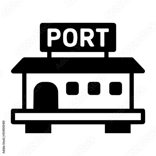 Cruise port building icon with transparent background symbolizing maritime terminal and travel hub

