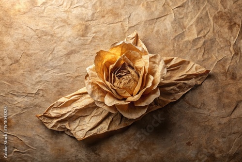 A Delicate Dried Rose on Aged Textured Paper, Evoking Nostalgia and Gentle Remembrance